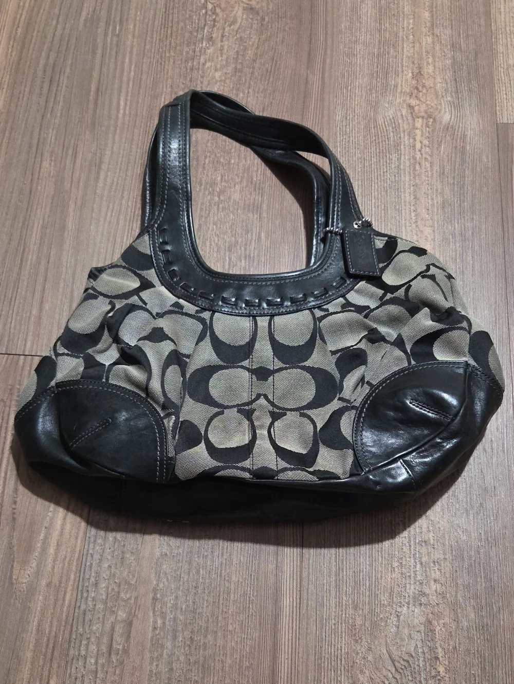 Coach Ergo Y2K Black Leather & Brown Signature Canvas Shoulder Bag
